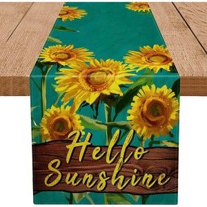 Summer Table Runner Hello Sunshine Sunflower Dark Green Party Decor 13 x 72 Inch